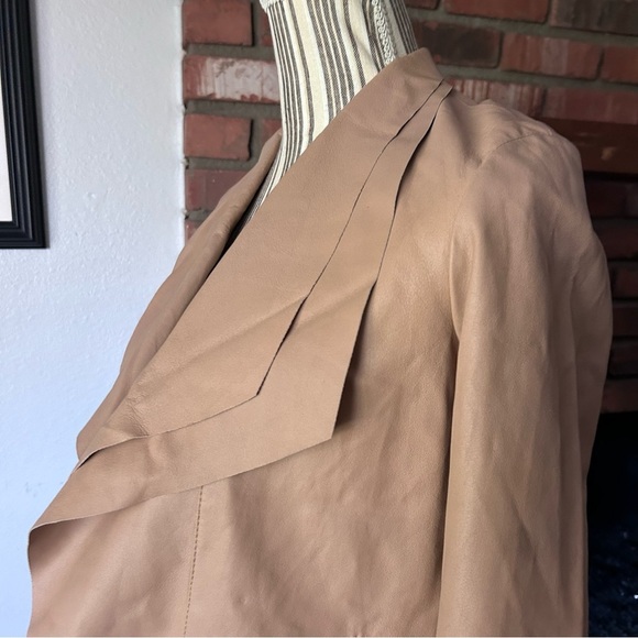 NWOT Soia & Kyo Cascading Open Front Lambskin Leather Jacket in Tan Sz XXS - Picture 5 of 13